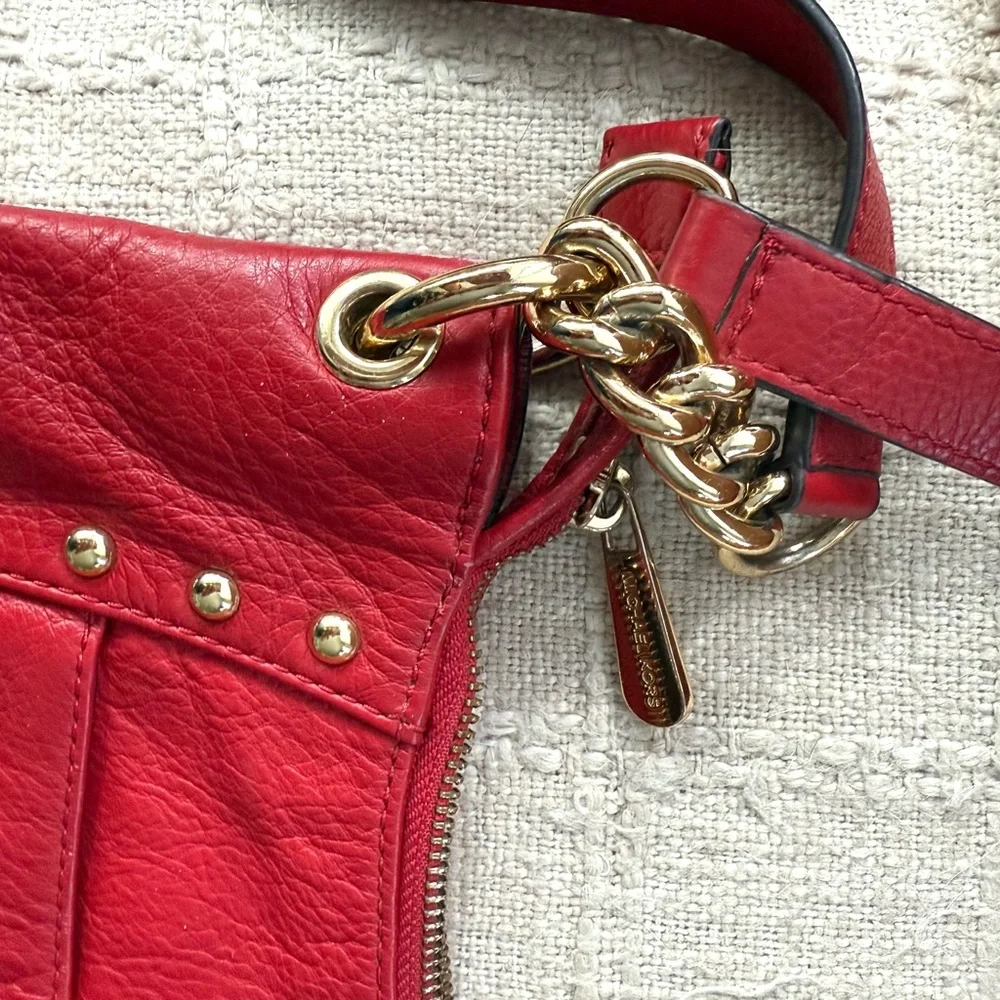 Michael Kors Red Studded Leather Shoulder and Crossbody Bag